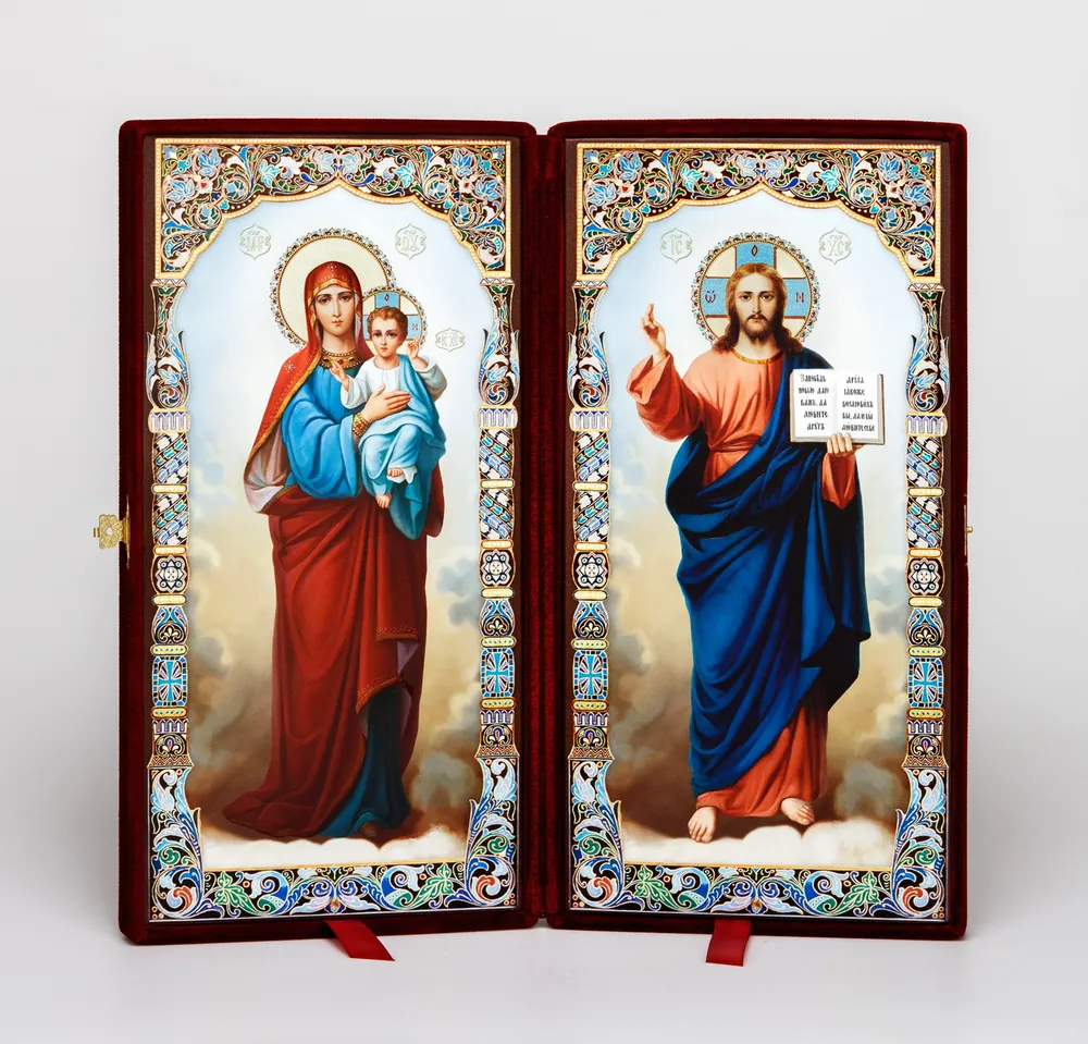 Folding icon in case 20×40 3D print, varnish Saviour-Mother of God