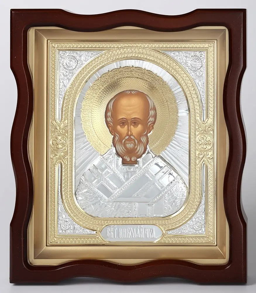 ხატი კიოტში 18×24 ფიგურული №4 ტემპერა, მოცულობითი მოჭედილობა №1 ნიკოლოზ საკვირველთმოქმედი