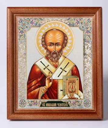 Icon in wooden frame №1 11×13 double embossing Nicholas the Wonderworker 10