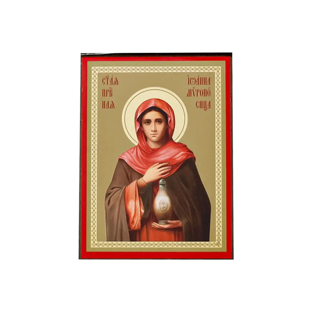 Icon on wooden panel 6×9 double embossing, annotation, packaging John Myrrhbearer