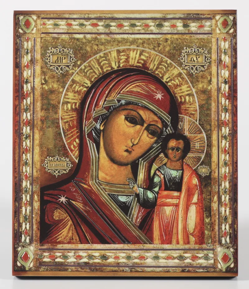 Icon on board 22×26 3D print, varnish Kazan Mother of God 2