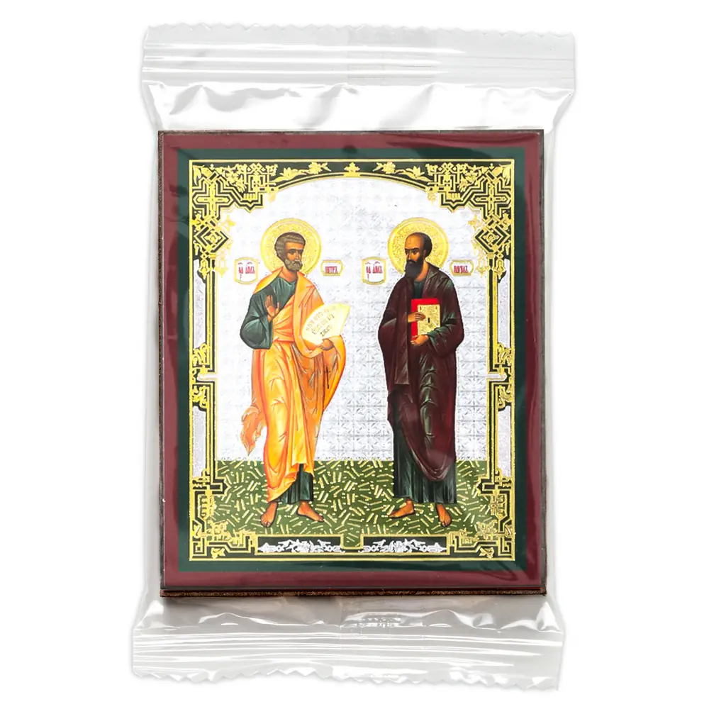 Icon on wooden panel 6×9 double embossing, annotation, packaging Peter Paul
