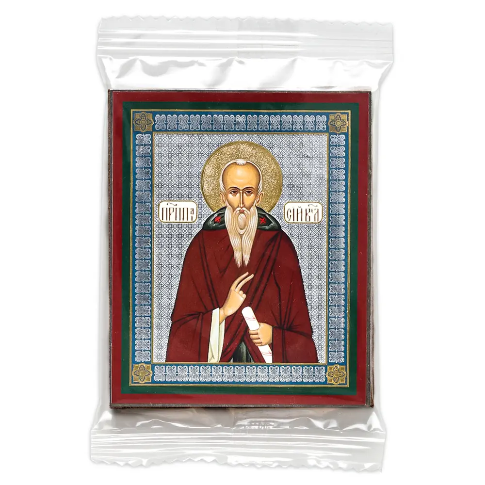 Icon on wooden panel 6×9 double embossing, annotation, packaging Paisios the Great