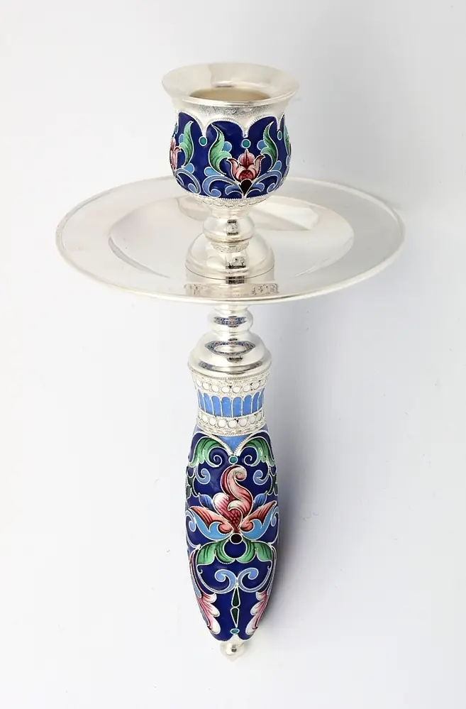 Hand candlestick №2 filigree, enamel, painting silver