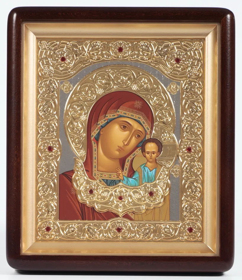 ხატი კიოტში 18×24 ფიგურული, ტემპერა, მოცულობითი მოჭედილობა, მოოქროვება, მონიკელებული, ცატით ყაზანის ღვთისმშობელი
