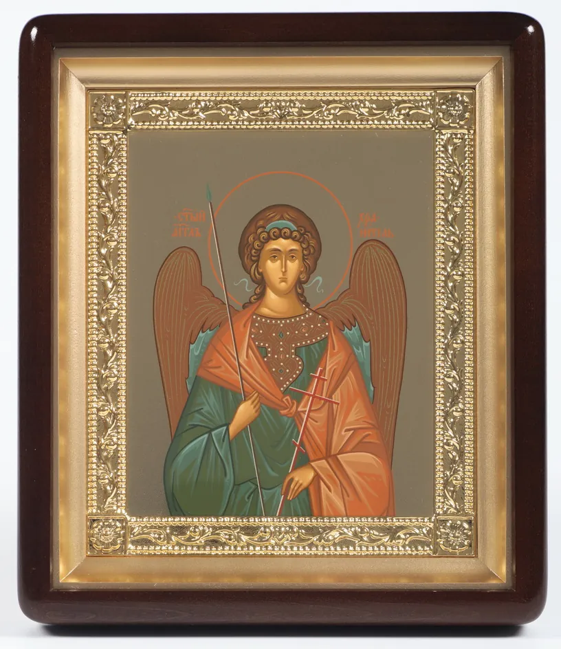 Icon in icon case 18×24 shaped, tempera №8, gilded frame Guardian Angel