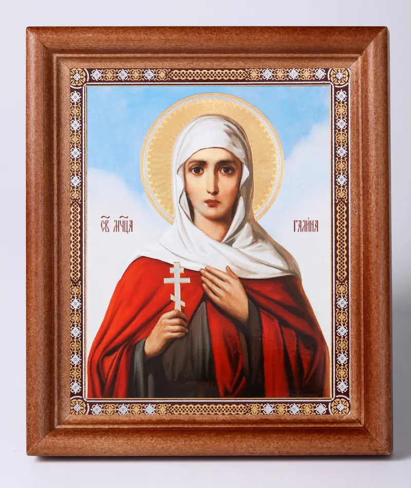 Icon in wooden frame 11×13 Name Day set, double embossing Galina St Martyr (3)