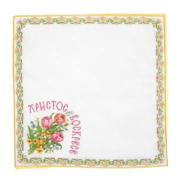 Embroidered church Easter napkin linen 39×39 cm (tulips)