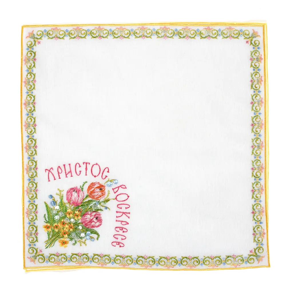 Embroidered church Easter napkin linen 39×39 cm (tulips)
