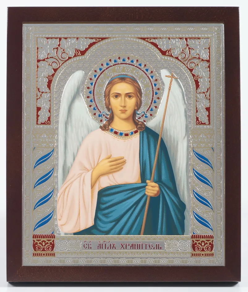 Icon in icon case 18×24 shaped №2 tempera, without stretcher Guardian Angel 1 (white background)