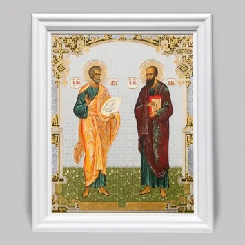 Icon in wooden frame №3 11×13 (white) double embossing Peter Paul
