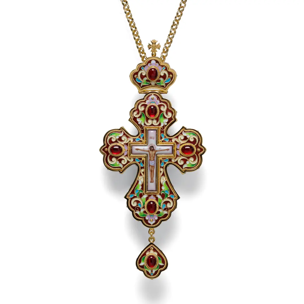 Pectoral cross filigree №0013 double rim enamel miniature, enamel / gilding