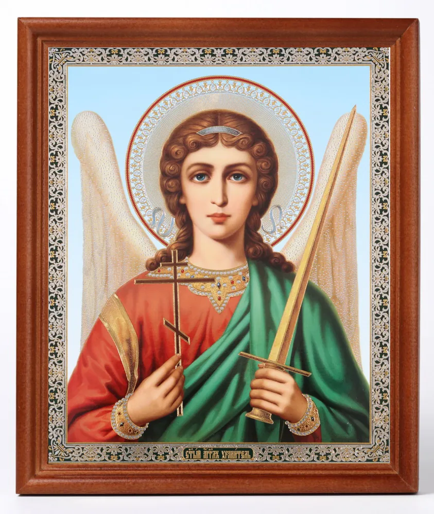 Icon in wooden frame №1 18×24 double embossing Guardian Angel (half-length)