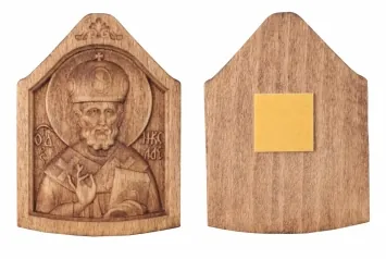 Wooden icon for the car on adhesive tape Nicholas the Wonderworker