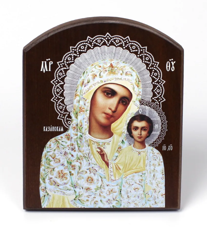 Icon on board 10×12 3D print, arched, varnish Kazan Mother of God