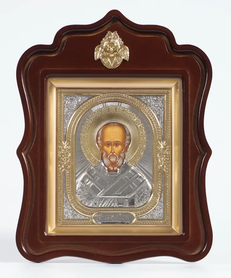 ხატი კიოტში 18×24 ფიგურული თავსართით, ტემპერა, მოცულობითი მოჭედილობა, ნაწილობრივ მოოქროვილი ნიკოლოზ საკვირველთმოქმედი