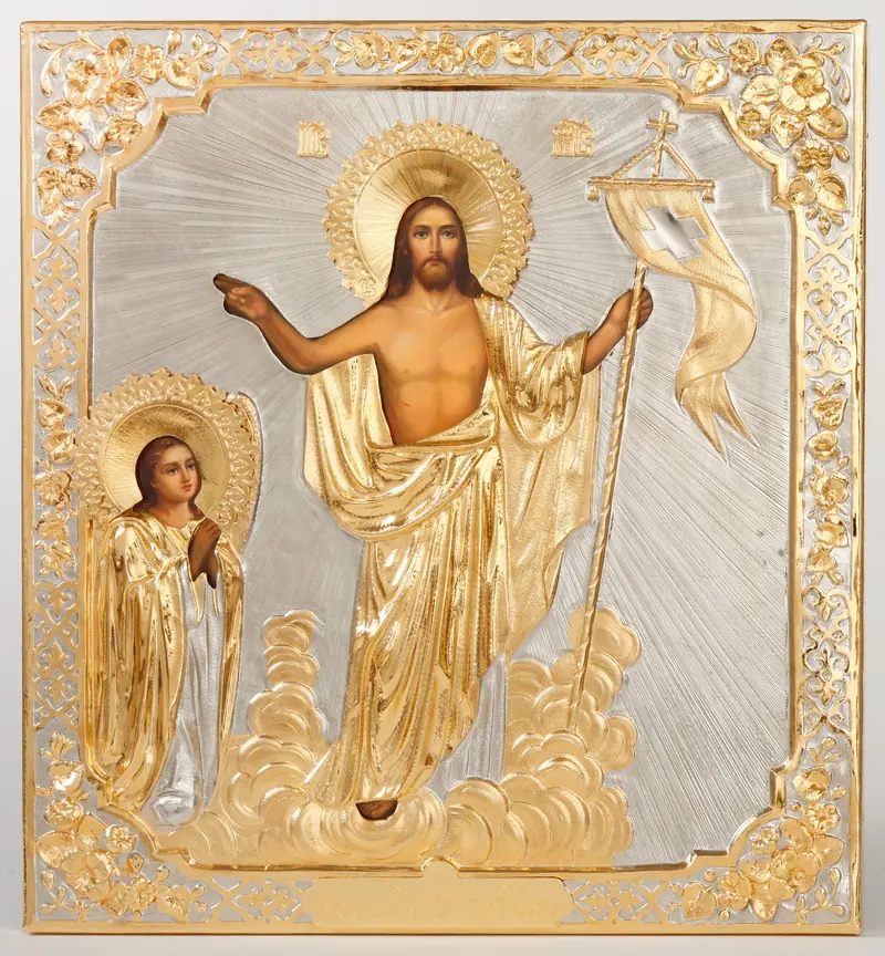 Painted icon Resurrection of Christ 30×40, oil, riza cover №259, gilding