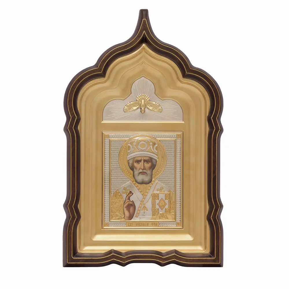 ფერწერული ხატი კიოტში 11×13 ზეთი, მოჭედილობა, კიოტი №24 ნიკოლოზ საკვირველთმოქმედი