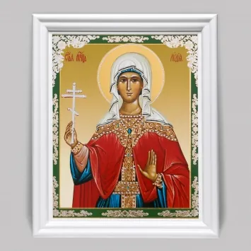 Икона в деревянной рамке №3 11х13 (белая) двойное тиснение Лидия Иллирийская, мц. (4)