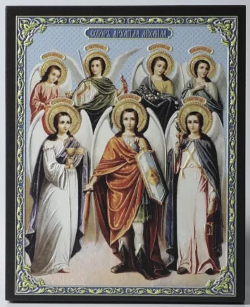 Icon on board 13×15 3D print, varnish Synaxis of Archangel Michael