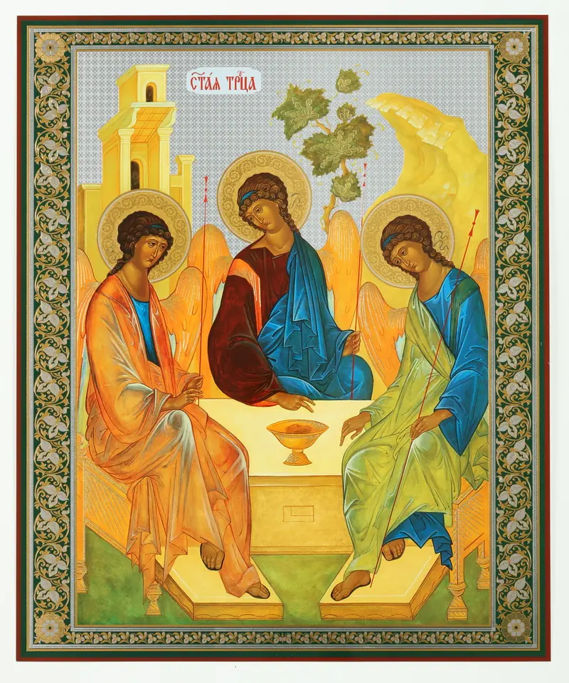 Icon on wooden panel 30×40 double embossing, chipboard, PVC Trinity (Rublev)