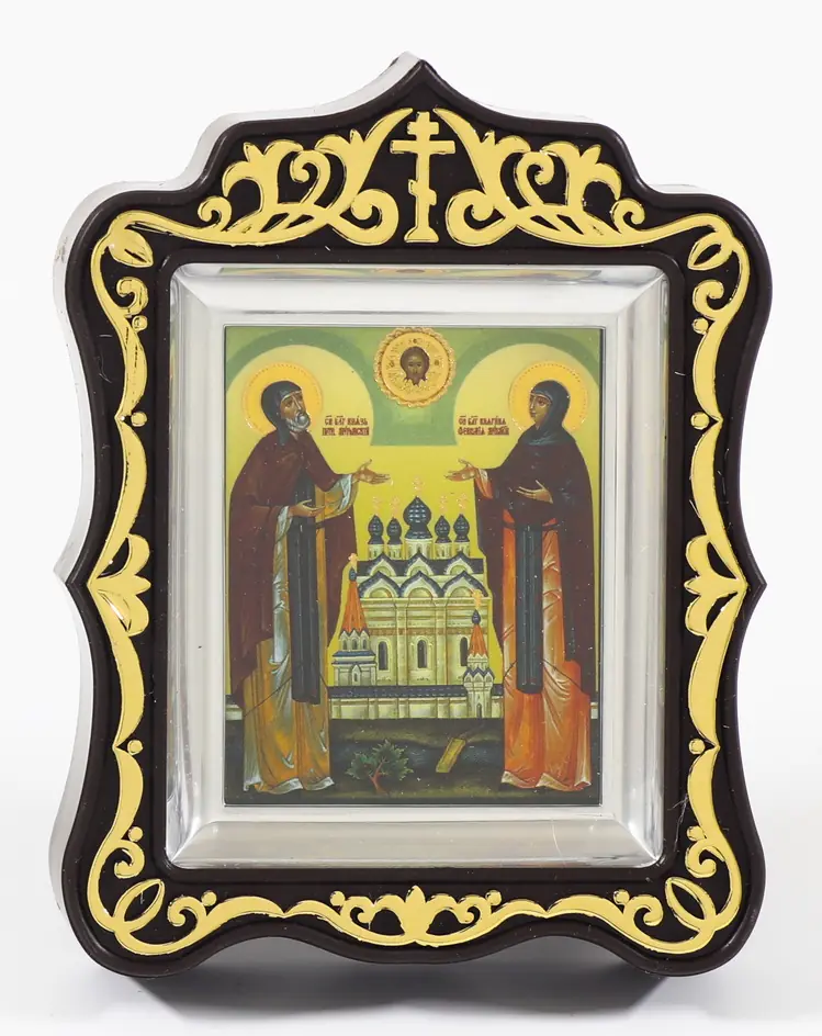 Icon in plastic frame icon case 6×7 carved metallised Peter and Fevronia 2