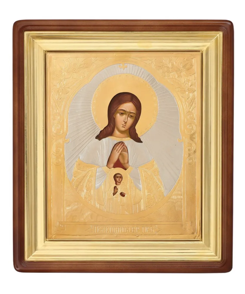 Painted icon in icon case 13×18 oil, riza cover №104, icon case №1 Helper in Childbirth