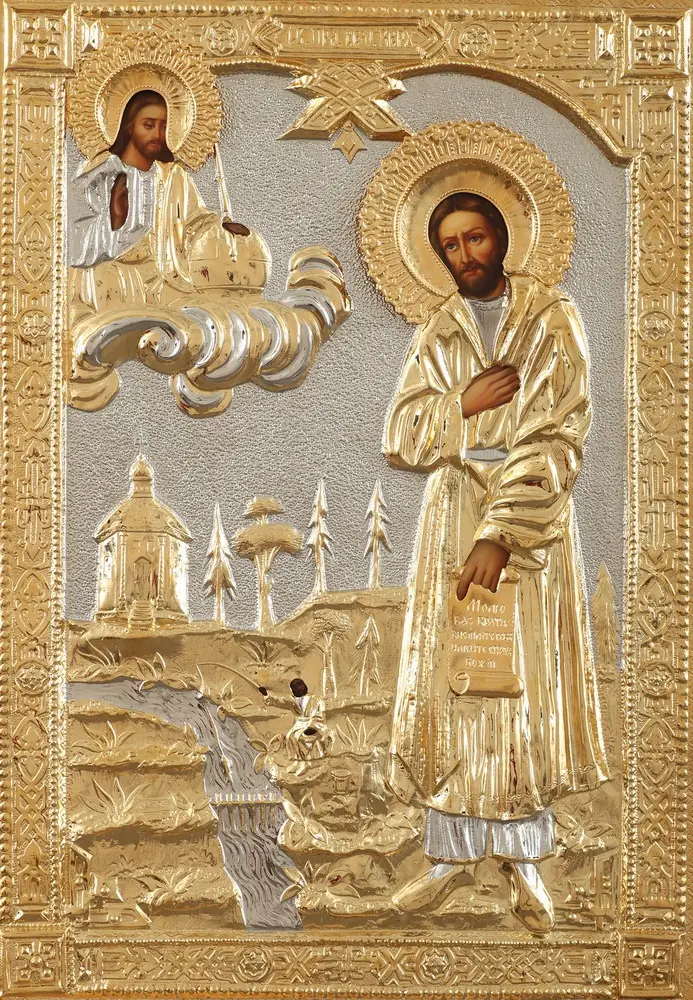 ფერწერული ხატი მართალი სვიმეონის ვერხოტურელის 40×60, ზეთი, მოჭედილობა №68, მოოქროვება