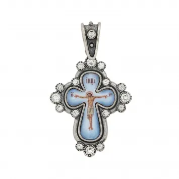 Neck cross №62 / cubic zirconia decal silver