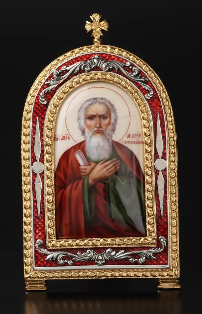 Table icon №3 enamel miniature, enamel / gilding, silver plating / Andrew the First-Called