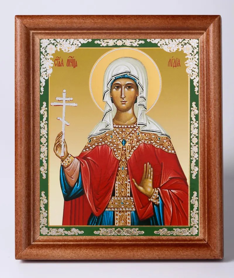 Icon in wooden frame 11×13 Name Day set, double embossing Lydia of Illyria, Martyr (4)