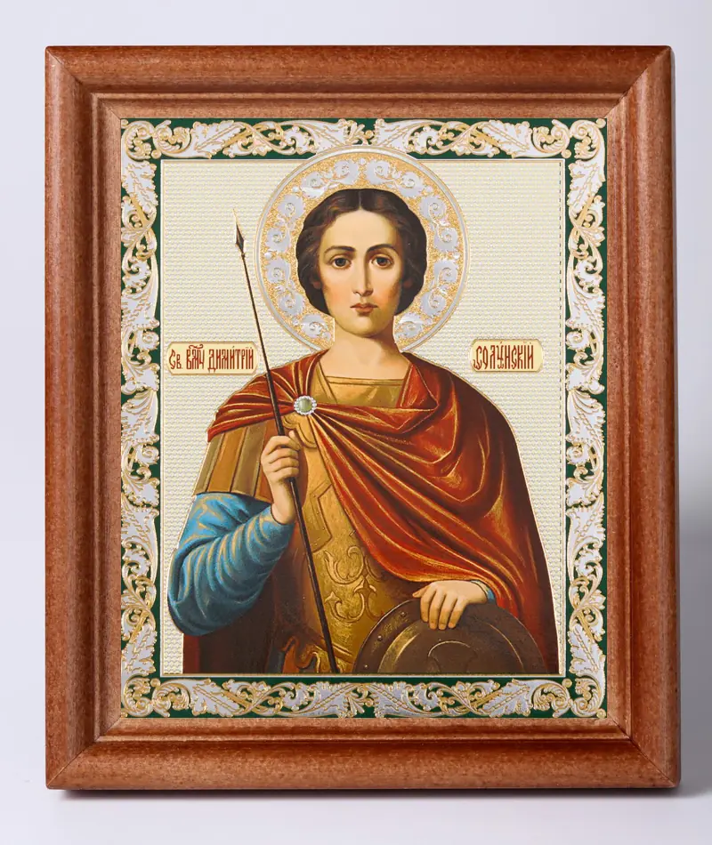 Icon in wooden frame №1 11×13 double embossing Demetrius of Thessalonica half-length 2