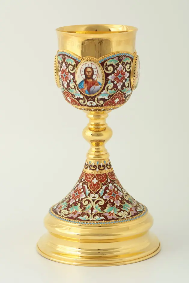 Chalice 0.75 l 4-enamel miniatures, filigree, enamel / base 1,5 l chalice / gilding