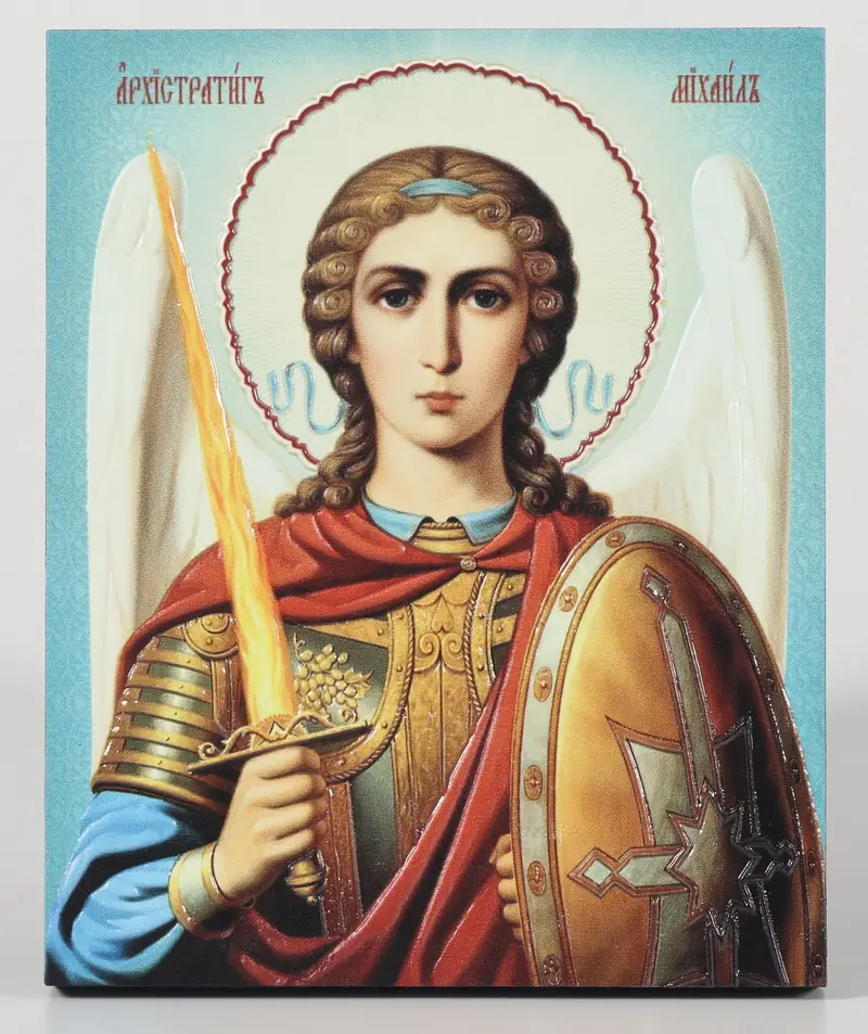 Icon on board 13×15 3D print, varnish Archangel Michael
