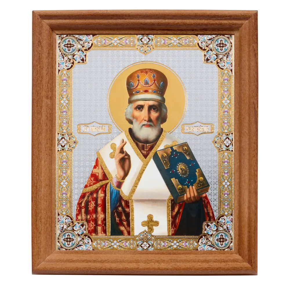 Icon in wooden frame №3 11×13 double embossing Nicholas the Wonderworker 14