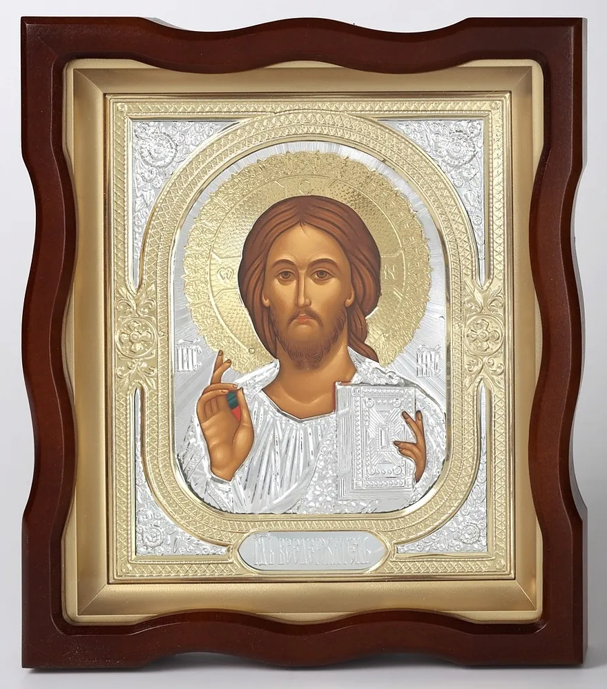 Icon in icon case 18×24 shaped №4 tempera, 3D riza №1 Saviour