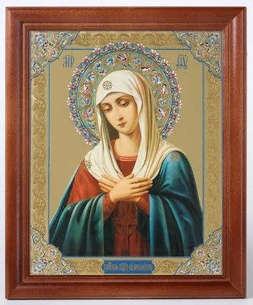 Icon in wooden frame 24×30 blind embossing (without glass) Tenderness Mother of God 2