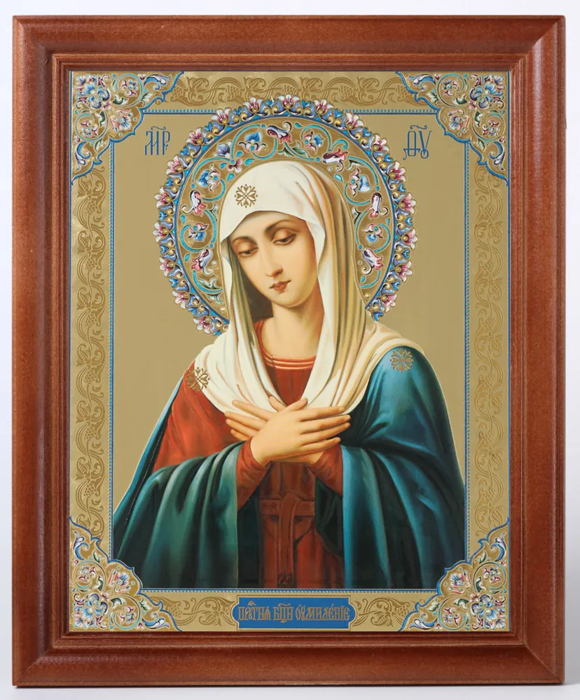 Icon in wooden frame 24×30 blind embossing (without glass) Tenderness Mother of God 2
