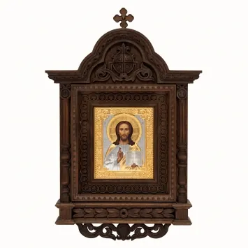 Painted icon in icon case 18×24 tempera, riza cover №242, gilding, icon case №330 Saviour