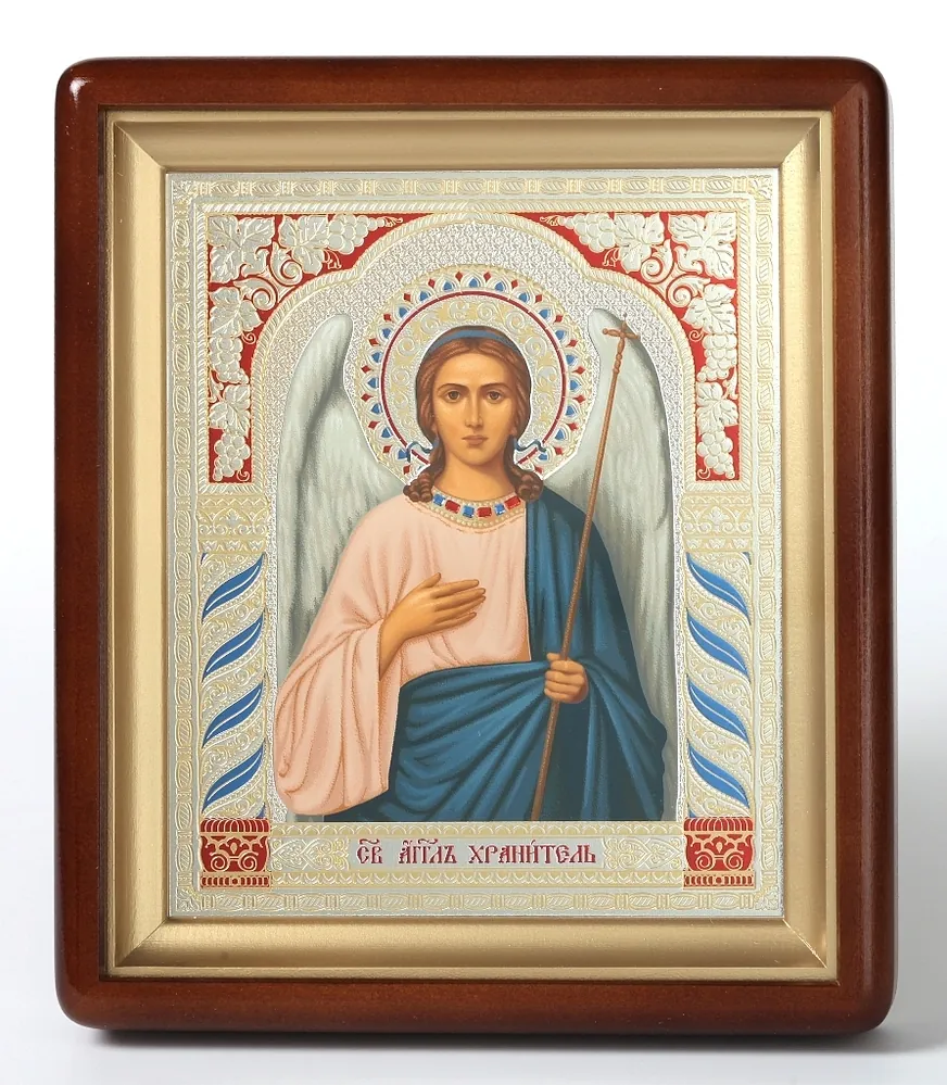 ხატი კიოტში 18×24 ფიგურული, ტემპერა №6 მფარველი ანგელოზი 1 (თეთრი ფონი)