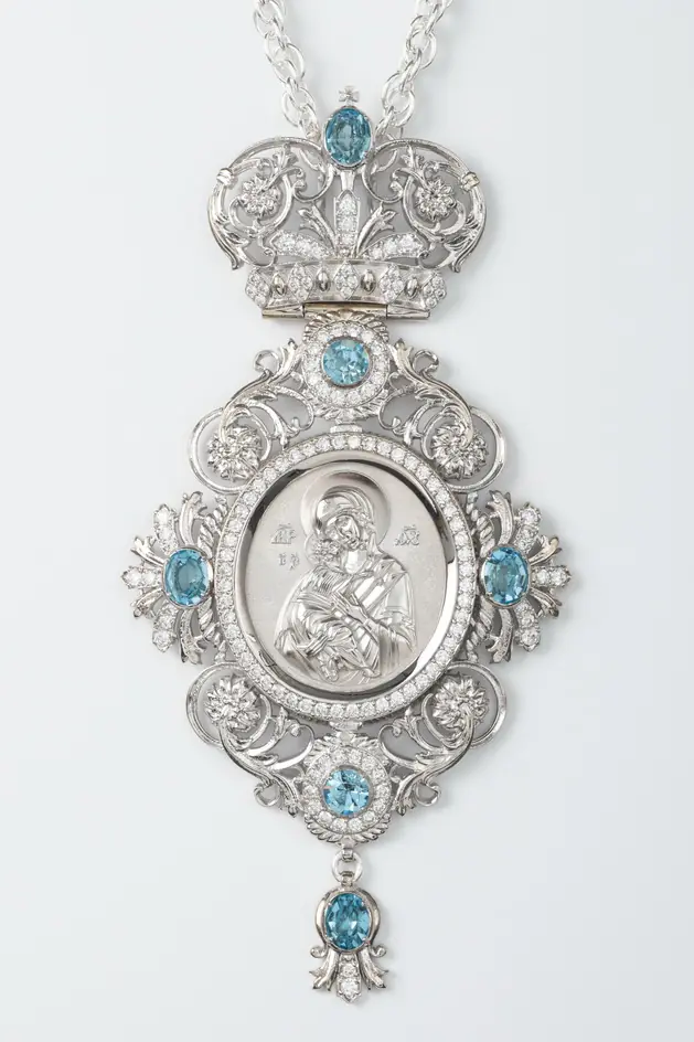 Panagia №189 / cubic zirconia cast image / silver plating