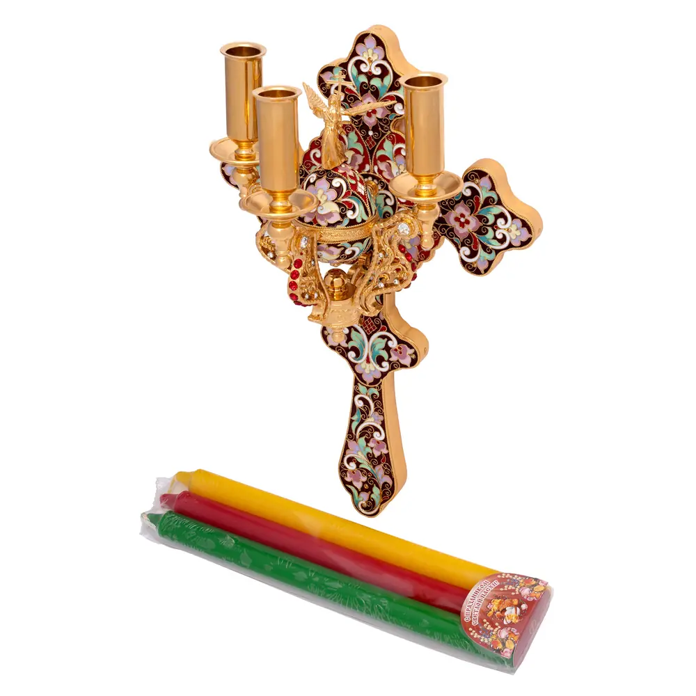 Easter three-candle stand on cross shaped №2 filigree, enamel / gilding