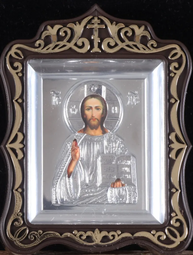 Icon in plastic frame icon case 6×7 carved metallised with riza Saviour