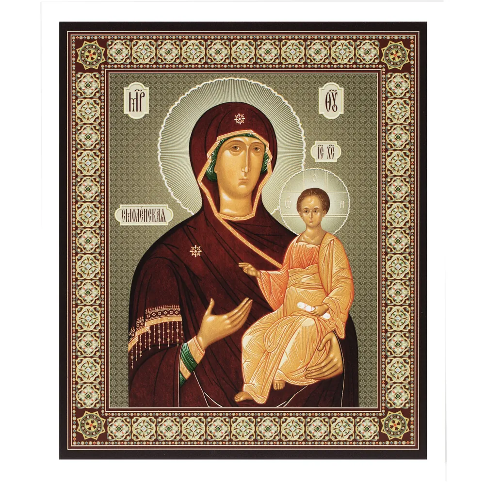 Icon on board 22×26 3D print, varnish Smolensk Mother of God 9