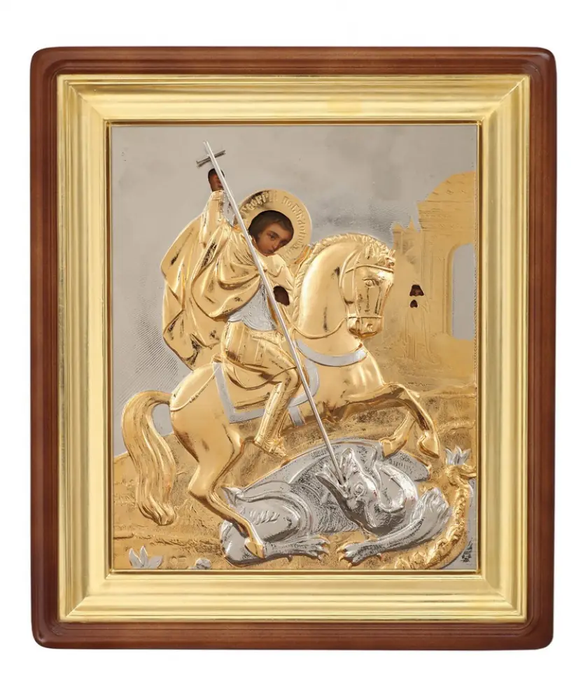 Painted icon in icon case 18×24 oil, riza cover №42, icon case №1 George the Victorious