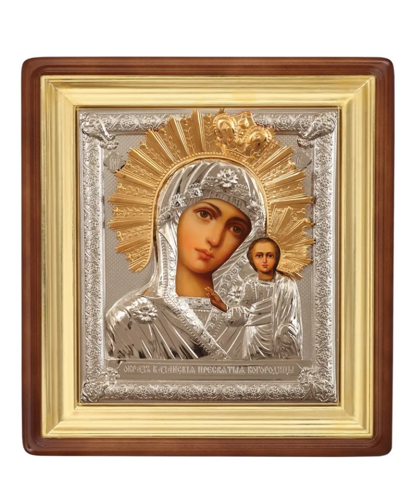 Painted icon in icon case 24×30 oil, riza cover №26A, icon case №1 Kazan Mother of God