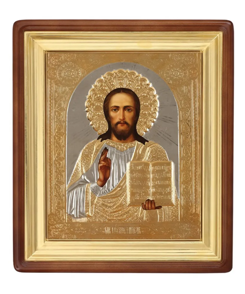 Painted icon in icon case 18×24 oil, riza cover №21, icon case №1 Saviour