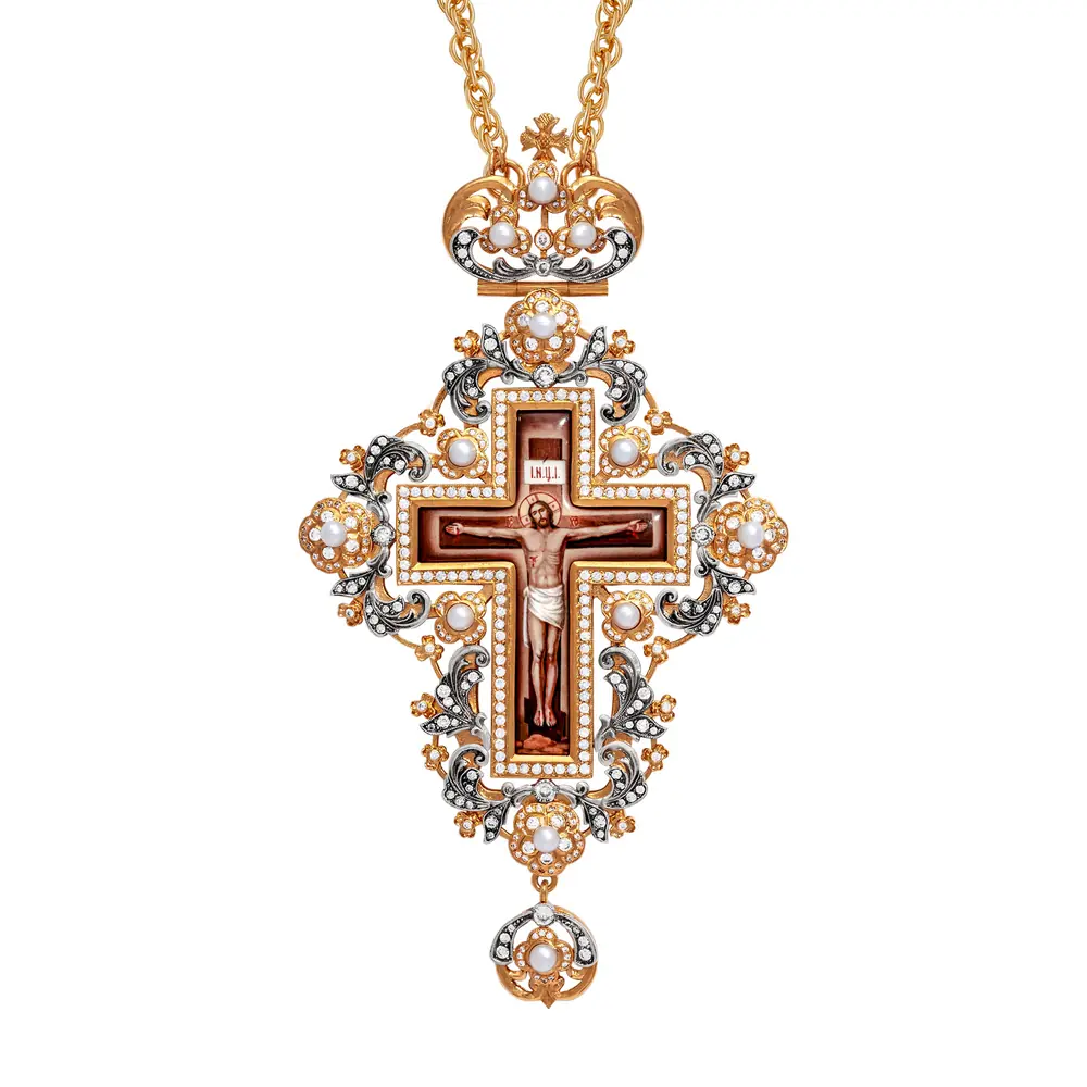 Bishop's cross №212 / cubic zirconia decal / gilding, silver plating