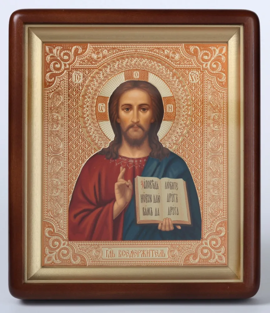 Icon in icon case 18×24 shaped, tempera №6 Saviour 1 (red background)