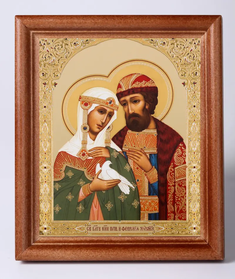 Icon in wooden frame №1 11×13 double embossing Peter and Fevronia 7